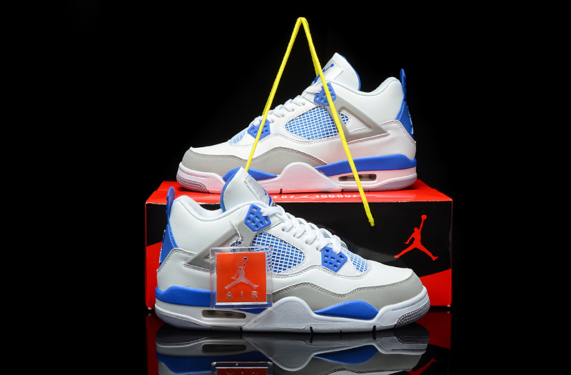 Air Jordan 4 Men Shoes White/Blue/Gray Online